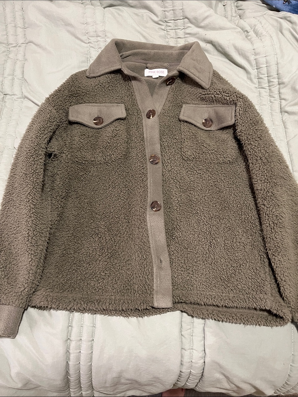 Pink Rose Taupe Sherpa Button-Front Jacket